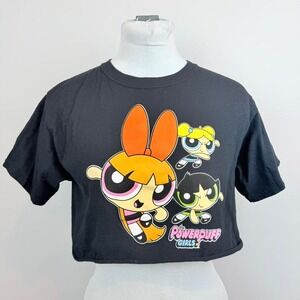 Powerpuff Girls Black Graphic Crop Tee XS Y2K 90s